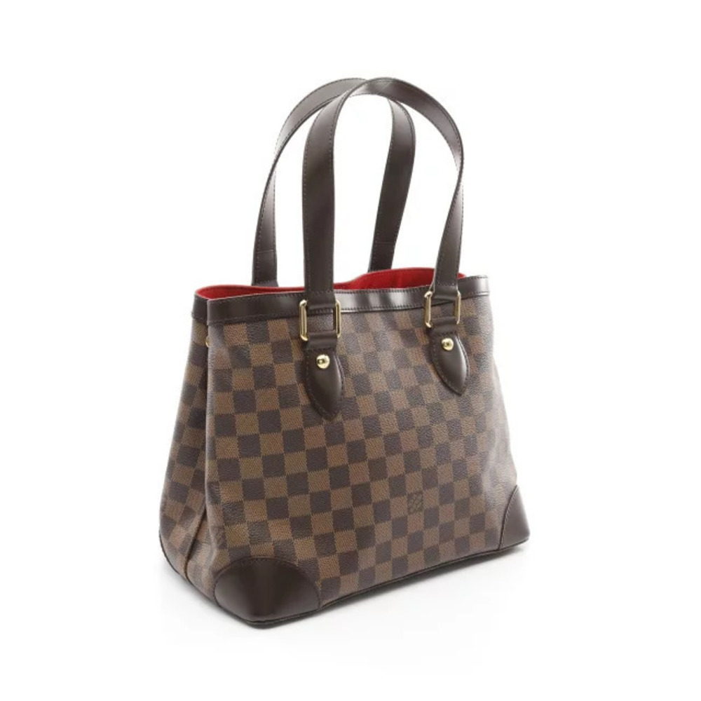 Louis Vuitton Damier Canvas Bag Brown Leather Hampstead Tote